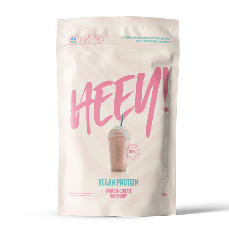 Veganskt proteinpulver White Chocolate Raspberry från Heey